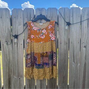 Umgee Floral Patchwork Sleeveless Tiered Boho Tunic size M
